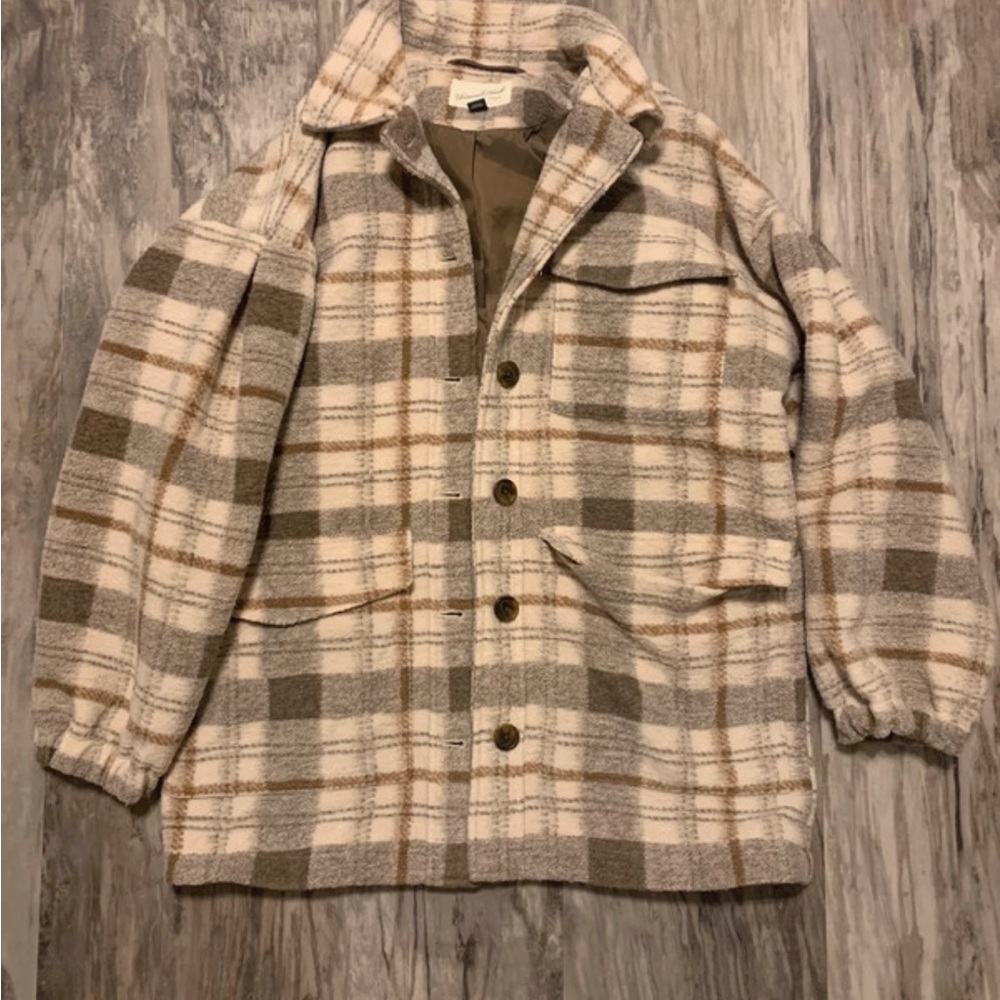Universal Thread Beige and Gray Plaid Jacket